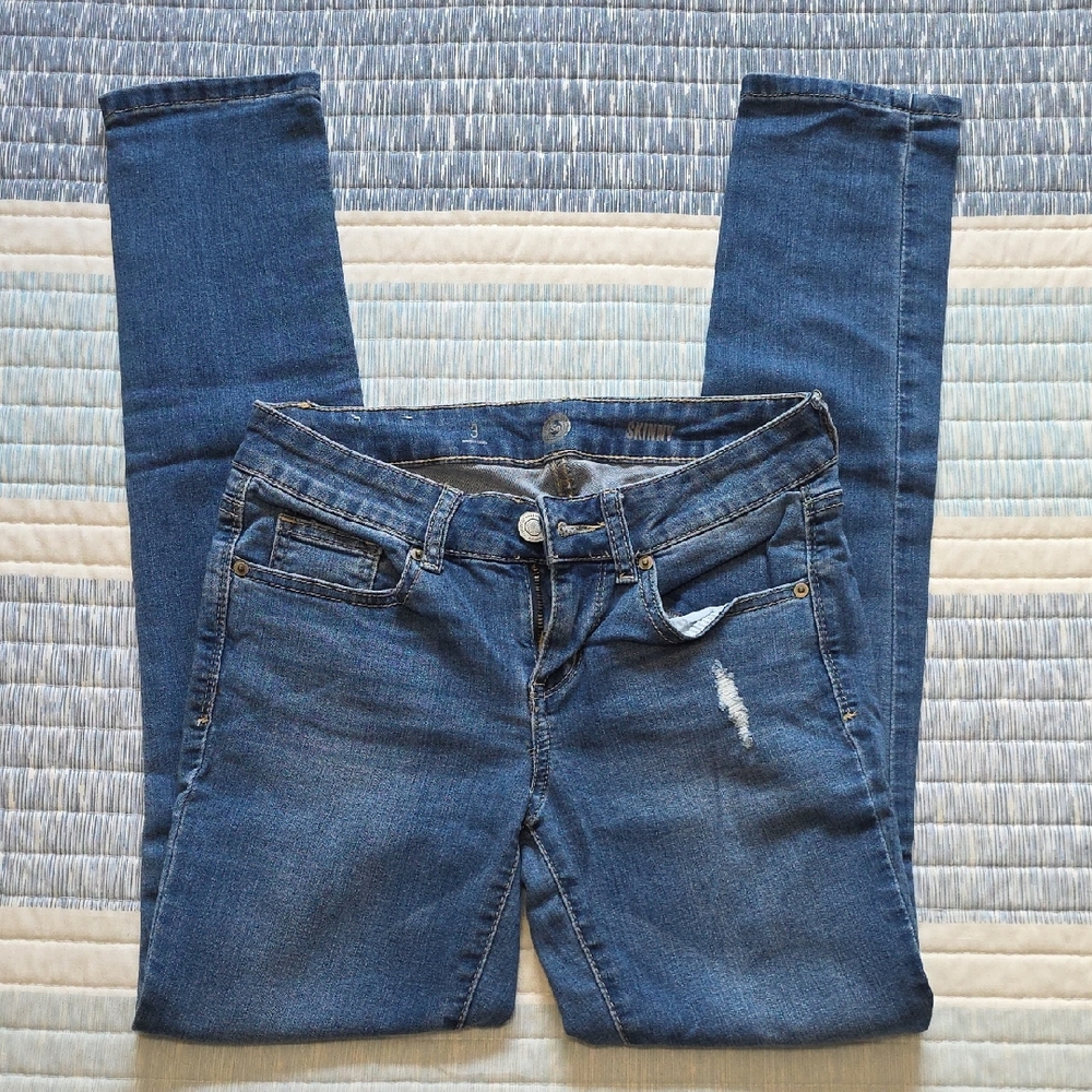 SO Women's Dark Blue Skinny Jeans with Light Distress
